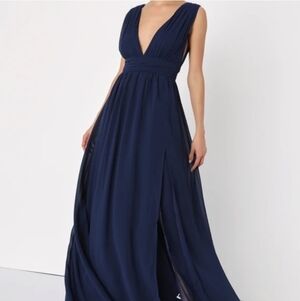 Lulu's Heavenly Hues Navy Blue Maxi Dress Size Small Grad Prom Bridesmaid